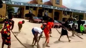 VIDEO:Delta Poly students sweep main gate to celebrate exit of Rector