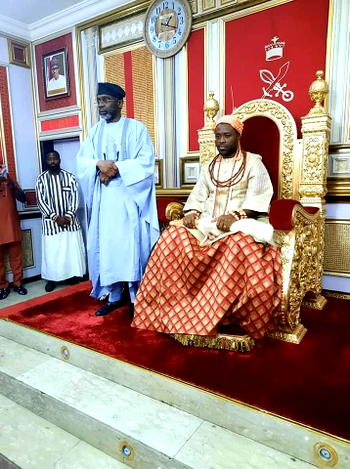 PHOTOS: Speaker Gbajabiamila pays visit to Olu of Warri, Ogiame Atuwatse III