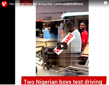 Two Nigerian boys test-driving their ‘Lamborghini’ in Calabar