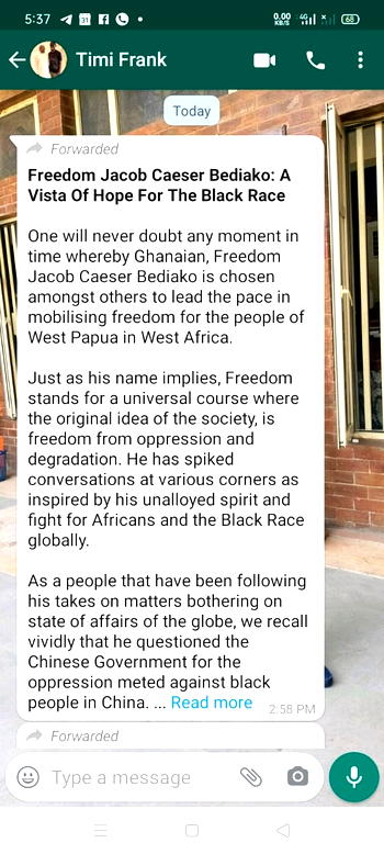 Freedom Jacob Caeser Bediako: A vista of hope for the black race