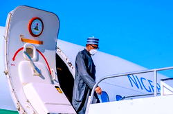 Buhari leaves Abuja to attend inauguration of Gambian president