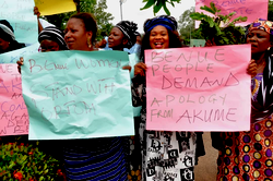 Ortom v Akume: Benue mothers, elderly protest, urge Akume to apologise to avert wrath of gods