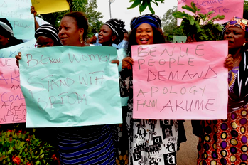 Ortom v Akume: Benue mothers, elderly protest, urge Akume to apologise to avert wrath of gods
