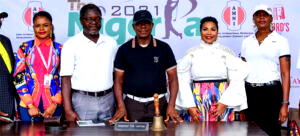 From left—Alice Ben of Birview, Wahab Aminu-Sarumi, Chairman, Ikoyi Golf community Nigeria Association (IGCNA), Meckson Innocent Okoro, Golf Captain, Idia Okundaye GM, HR, Grand Oaks Limited and Ronke Iyiola, Co-Vice Chairman, 2021 Nigeria Cup Organising Committee at the briefing to announce the tee-off of the tournament.