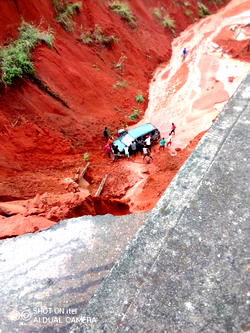 GULLY EROSION: Fully-loaded bus falls into ditch in Imo