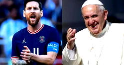 Pope Francis receives PSG shirt from Messi