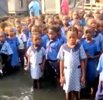 Outrage trails viral video of pupils in precarious flooded school in Lagos