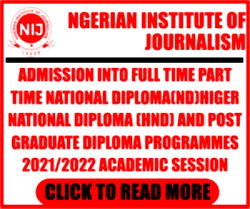 [Advertorial] Admission Into Full Time and Part Time of The Nigerian Institute of Journalism Programs 2021/2022 Academic session
