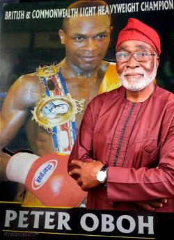 Ex-British, Commonwealth boxing champion, Oboh, congratulates PDP scribe, Owokoniran
