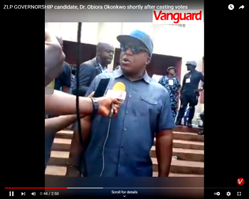[VIDEO] ZLP GOVERNORSHIP candidate, Dr. Obiora Okonkwo shortly after casting votes