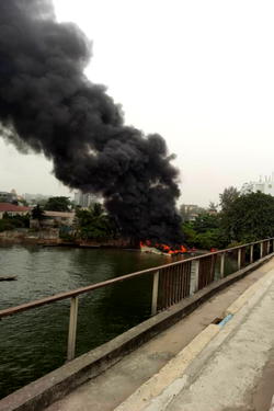 2 hospitalised as fire guts two boats in Lagos