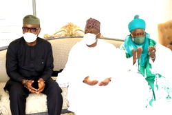 Prof. Adesoji, Alhaji Dahiru, Alhaji Usman Bello at prayer event for late mother of Industrialist on Thursday in Katsina
