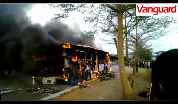 Panic as BRT bus bursts into flames in Agric, Ikorodu Lagos