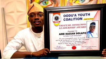 Hassan Dolapo bags Oodua Youth Ambassador award