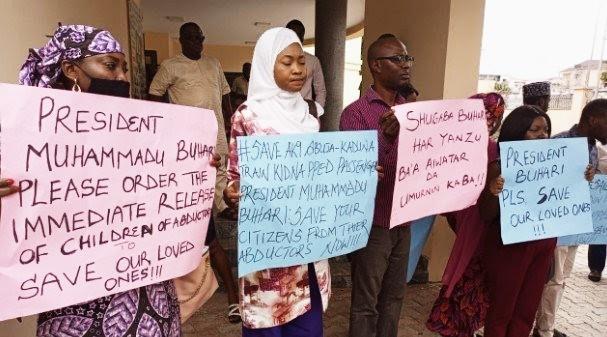 Family members of abducted train passengers protest in Abuja, demand rescue of loved ones