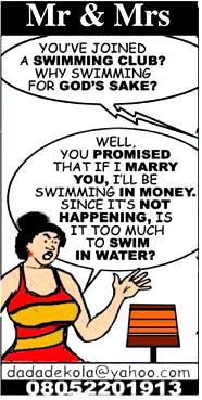 Mr & Mrs: She wants to swim; in money or pool