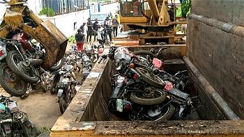 Okada ban: Lagos crushes over 2, 230 seized motorcycles