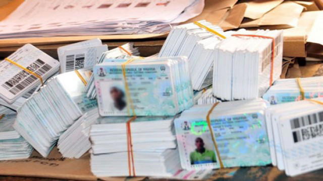 Permanent voters cards at a distribution centre in Lagos, ahead of