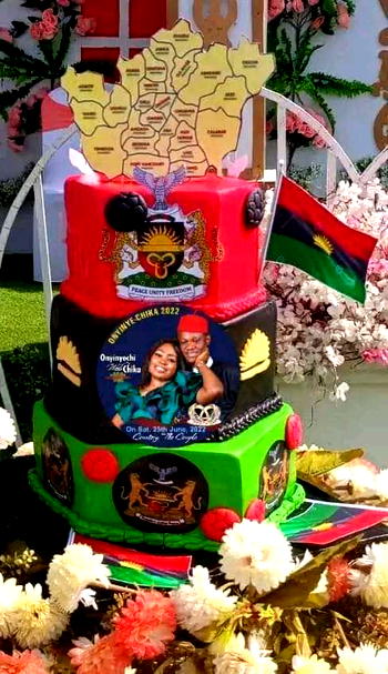 Melo drama: Ebonyi PDP Pub Sec designs wedding Cake with Biafra logo, flag, colour