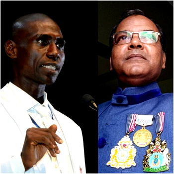 UNESCO Laureate Prof Sir Bashiru Aremu decorates Prof SIR RAJAT SHARMA with different Global Golden Medals