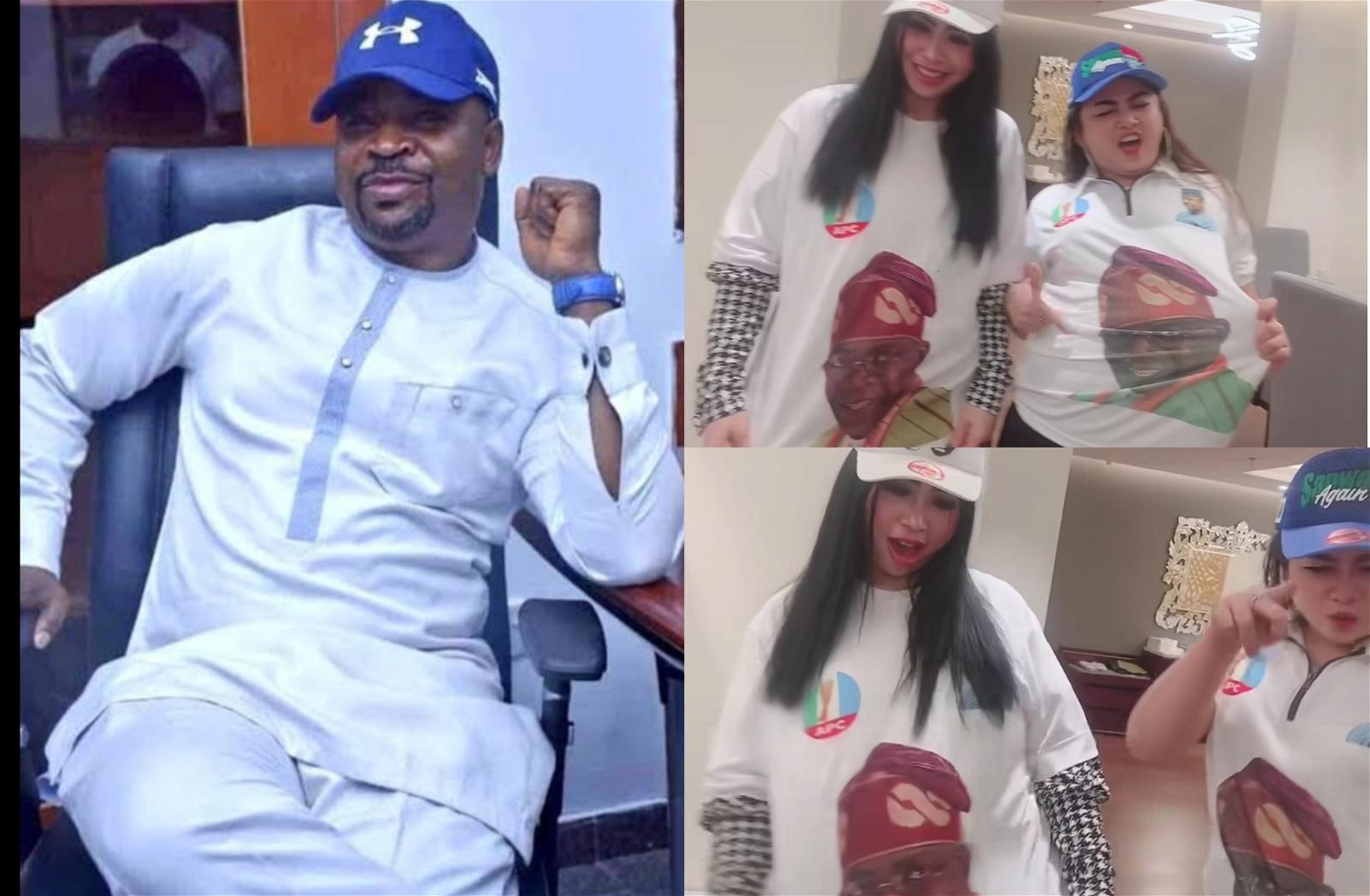 Reactions as MC Oluomo shares video of two foreign ladies rocking BAT t ...