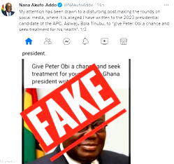 I never told Tinubu to give Peter Obi chance, seek treatment – Ghana President