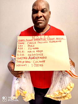 NDLEA nab Brazilian returnee with 92 wraps of cocaine at Abuja airport