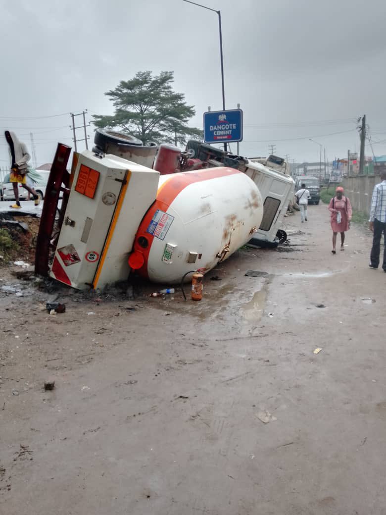 Danger averted as gas truck tumbles in Lagos Vanguard News
