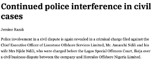 Continued police interference in civil cases