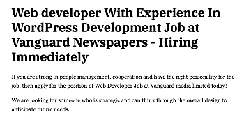 Hiring! Web developer needed for immediate employment