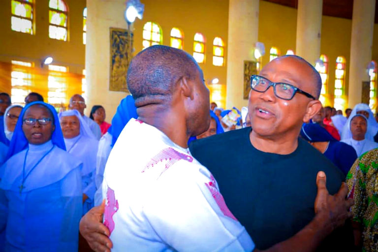 [Photos] Soludo, Peter Obi meet in Awka; exchange warm embrace