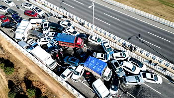 One dies in accident involving 200 vehicles