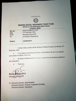 NYSC Certificate: NSITF MD, Akabogu proceeds on leave