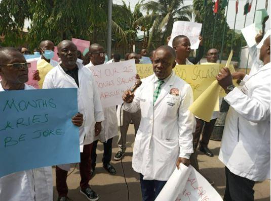 Doctors, again, barricade Abia govt house, protest 24-month salary arrears