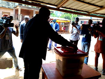Photos: Peter Obi, wife cast votes at polling unit