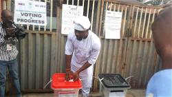 Lagos polls: LP guber candidate, Gbadebo Rhodes-Vivour casts vote [Photos]