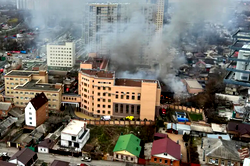 Explosions, fire at Russian security building