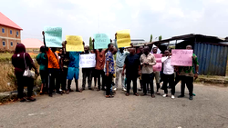 [2023 Elections] Photos: Protesters barricade INEC office in Abia