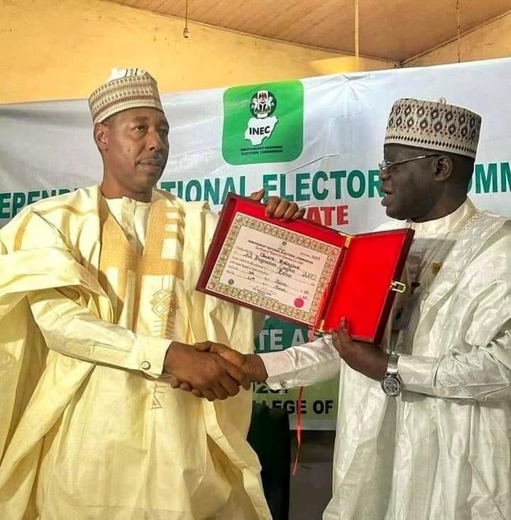 INEC issues Certificates of Return to Zulum, 28 Assembly members