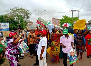 PDP protesters vow to keep occupying Enugu INEC office until Mbah is declared winner