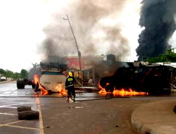 Armoured tank burnt in Lagos tanker fire
