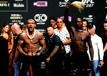 Pereira vs Adesanya II: Round 1 – Leg, body, head kicks