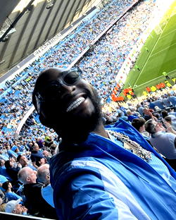 Davido spotted at Etihad watching Man City take on Chelsea