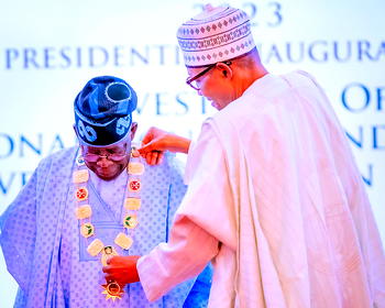 Photos: Buhari presides over conferment of national honours on Tinubu, Shettima