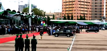 Gowon, Jonathan, Dame Patience, VP-elect, Shettima, wife arrive Eagle Square