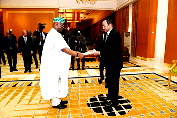 Amb Olonisakin presents Letter of Credence to Cameroon President, Paul Biya