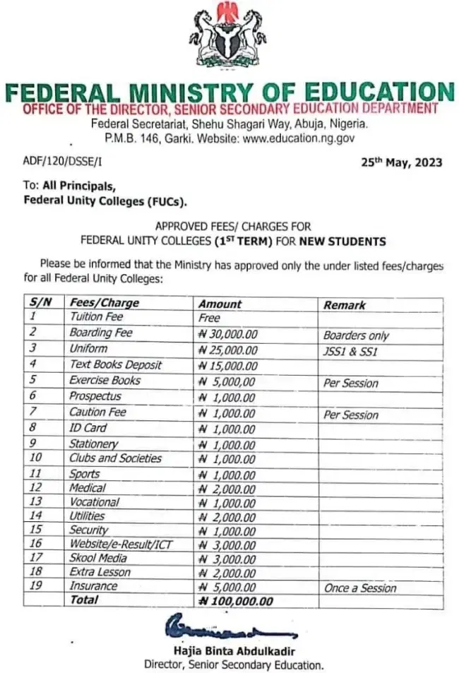 FG increases Unity schools’ fee from N45,000 to N100,000 Vanguard News