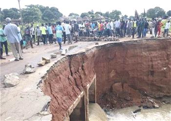 Benue youths protest state of Gboko-Aliade road, collapsed bridge