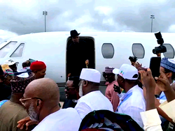 Photos: Ganduje arrives Bayelsa for APC gov campaign