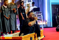 Photos: Drama as Nigerian gospel artiste arrives stage in coffin